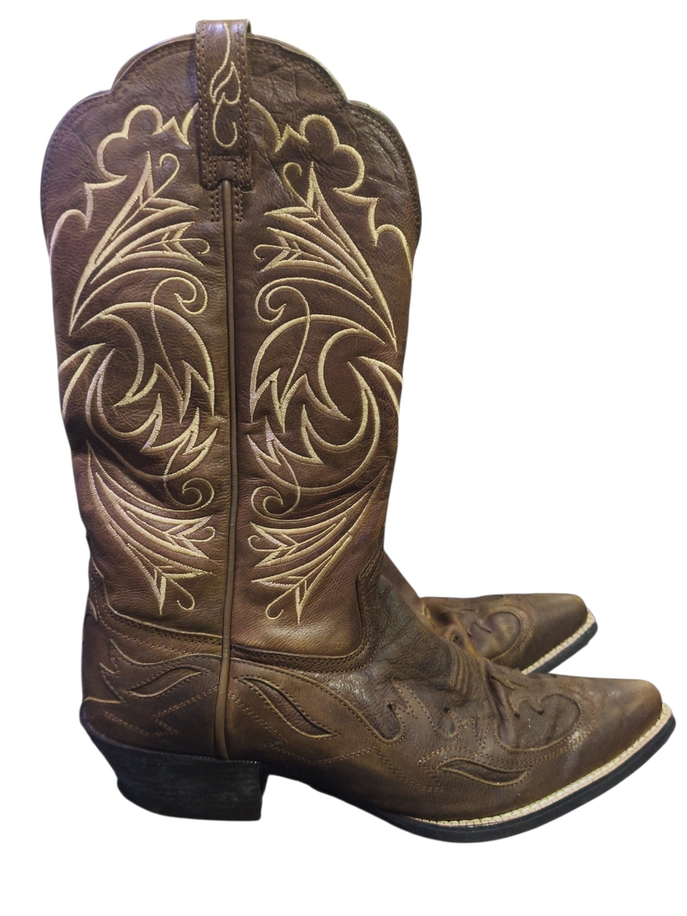 Ariat Brown Leather Embroidered Western Heeled Boots